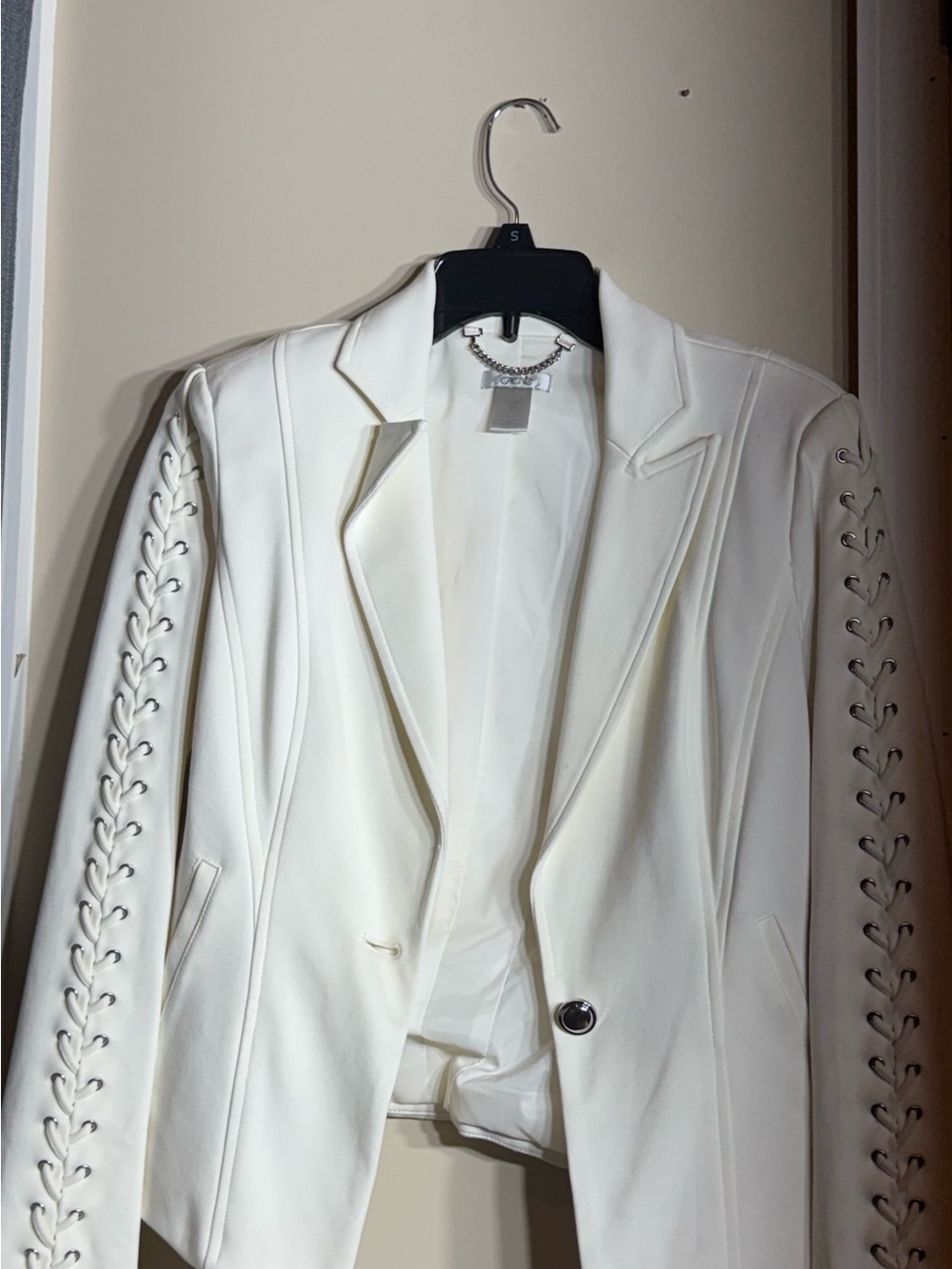 Cache White Lace-Up Sleeve Blazer Jacket
